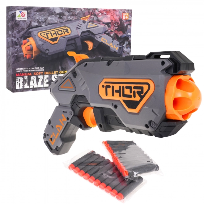 pistol manual Blaze Storm pentru copii 8+ gri cu 20 de proiectile sigure și mecanism pe arc