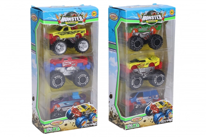 Set 3 mașini metalice Monster Truck 8 cm