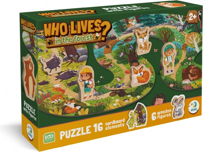 Puzzle Din Lemn Cine trăiește în pădure? 16 piese