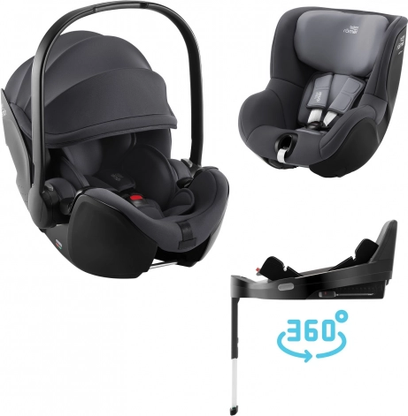 Set scaun auto Britax Römer pentru bebeluși cu Vario Base 5Z și Dualfix 5z în culoarea Midnight Grey