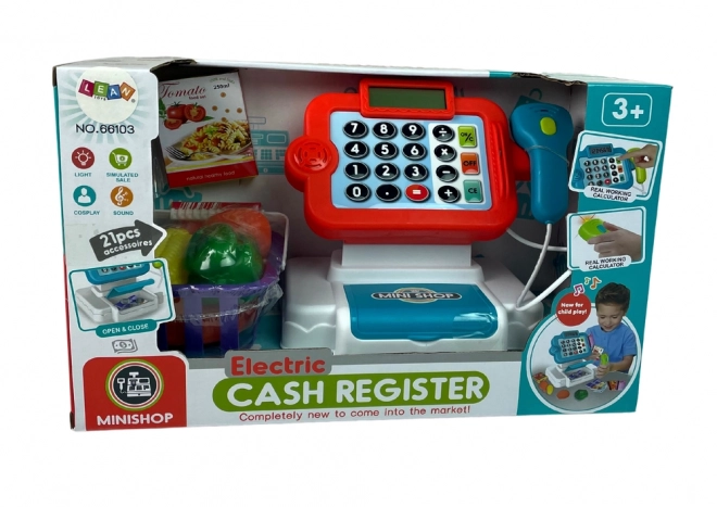 Casierie pentru copii cu calculator și coș cu legume