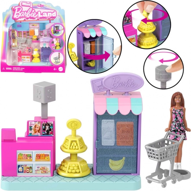 Mini supermarket BARBIE Land cu mini păpușă și accesorii