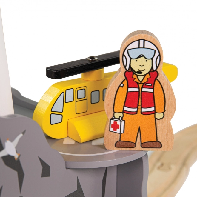 Tunel feroviar cu far și heliport Bigjigs Rail