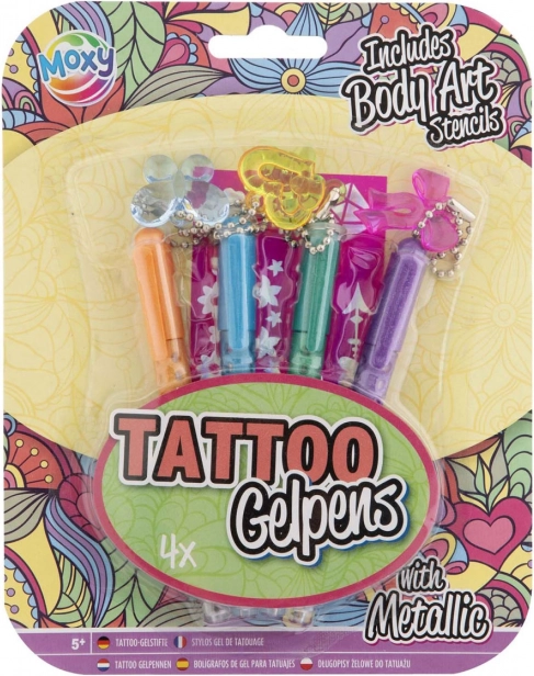 Set de stilouri gel pentru tatuaje metalice 4 buc cu șabloane