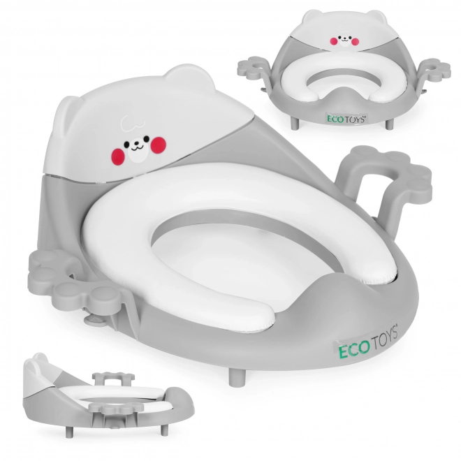 Colac WC pentru copii cu mânere, pernă moale, gri, Ecotoys
