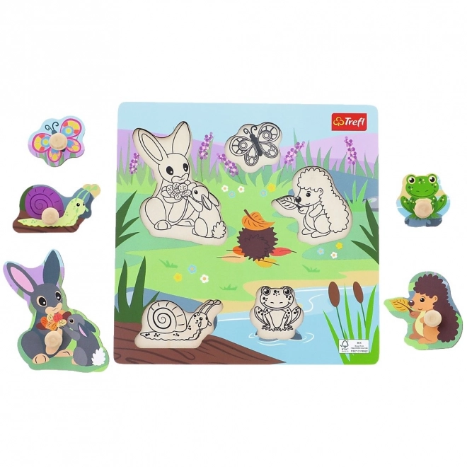 Puzzle de lemn cu animale din pajiște