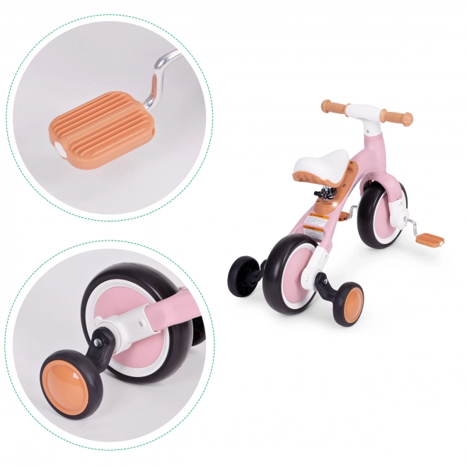 Bicicletă de echilibru 3 în 1 cu pedale și roți roz ECOTOYS