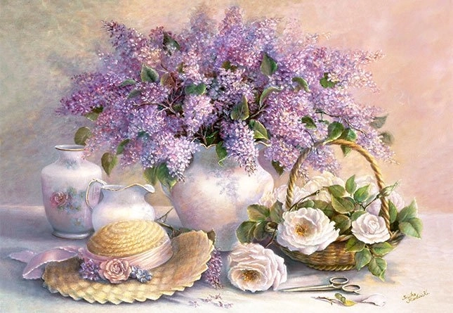 Puzzle flori - liliac și trandafiri 1000 piese
