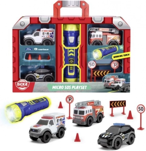 Set SOS micro cu lanternă – mini pompieri, poliție și ambulanță