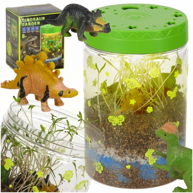 Terariu pentru cultivarea plantelor cu lampă LED și dinozauri