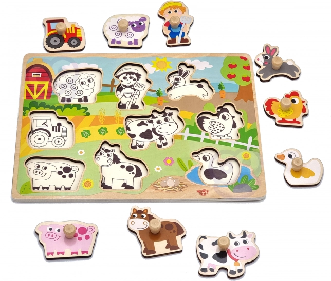 Puzzle din lemn Fermă Montessori cu piese de la Woopie Green