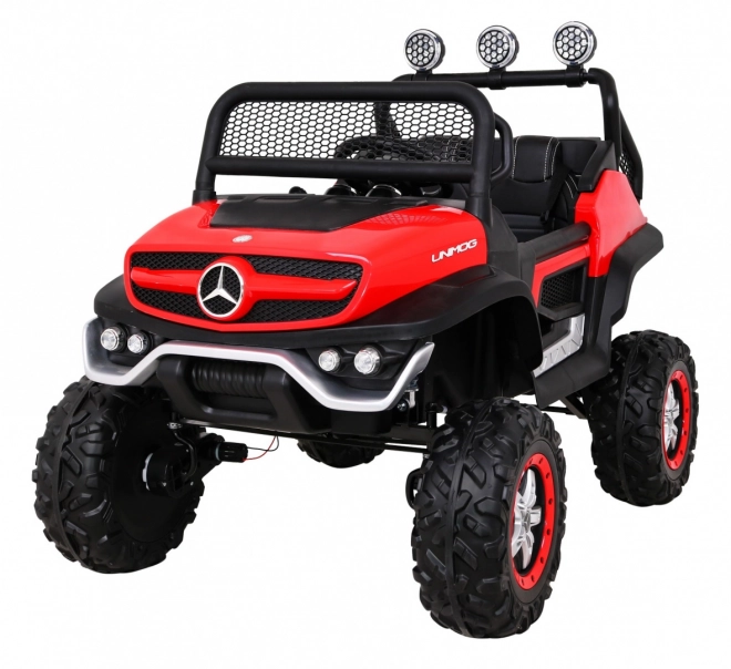 Mercedes Benz Unimog pentru copii Roșu + 4x4 + telecomandă + suport bagaje + pornire lentă + MP3 LED