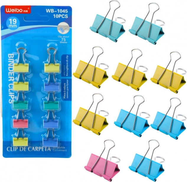 Set de cleme de birou colorate 19 mm 10 buc
