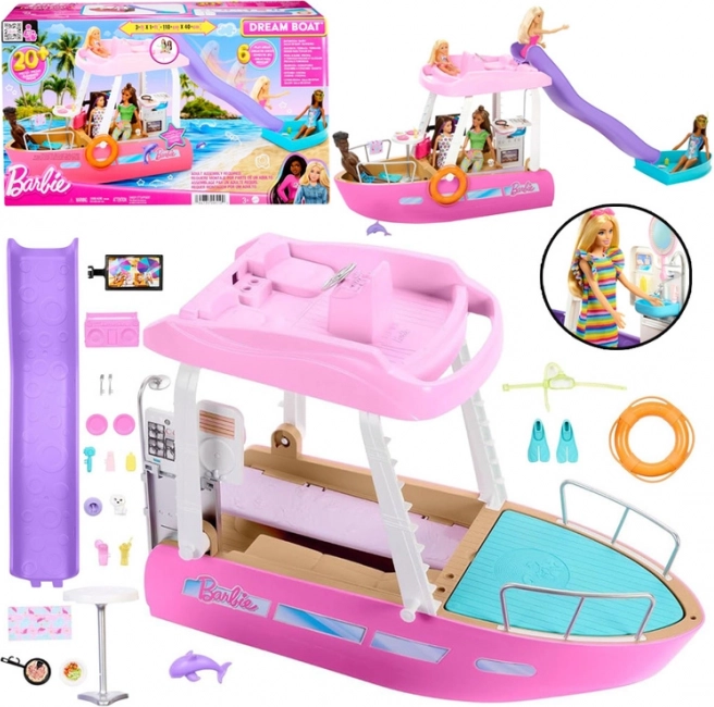 Barbie iaht de vis cu motor, cu transformare a interiorului și accesorii