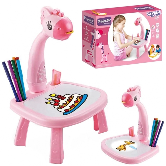 Tablă de desen cu proiector Girafa Roz WOOPIE
