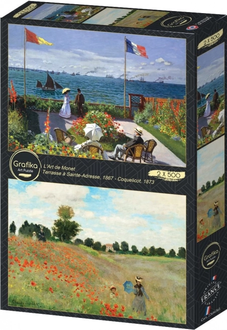 Puzzle Grădina din Sainte Adresse și Câmpul de maci 2x500 piese