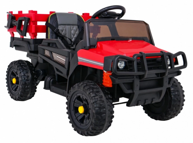 Pick-up agricol pentru copii roșu + telecomandă + remorcă bagaje + lopată + EVA + MP3 LED