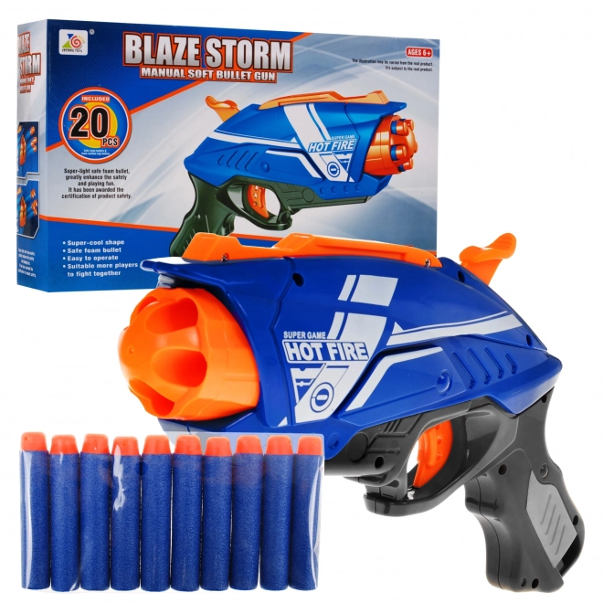 Pistol manual pentru copii 6+ Blaze Storm cu mecanism cu arc și 20 de proiectile din spumă