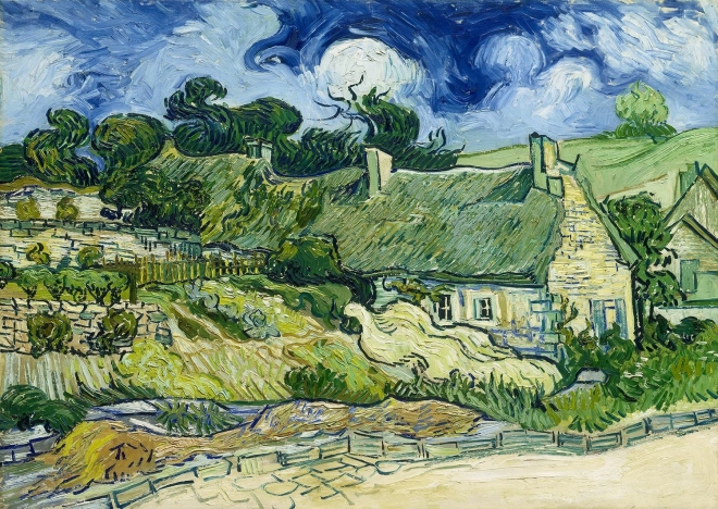 Bucurați-vă de puzzle-ul Vincent van Gogh: Căsuțe cu acoperiş de stuf în Cordeville 1000 de piese