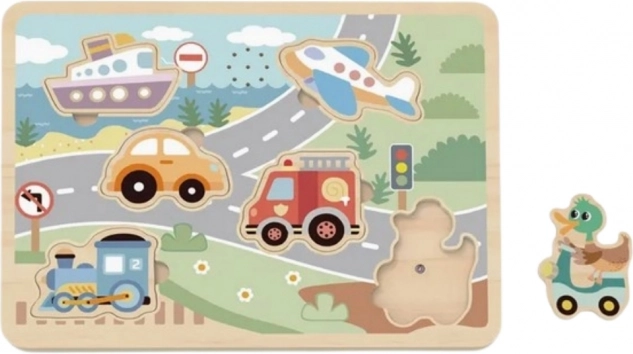 Tooky Toy puzzle interactiv din lemn vehicule