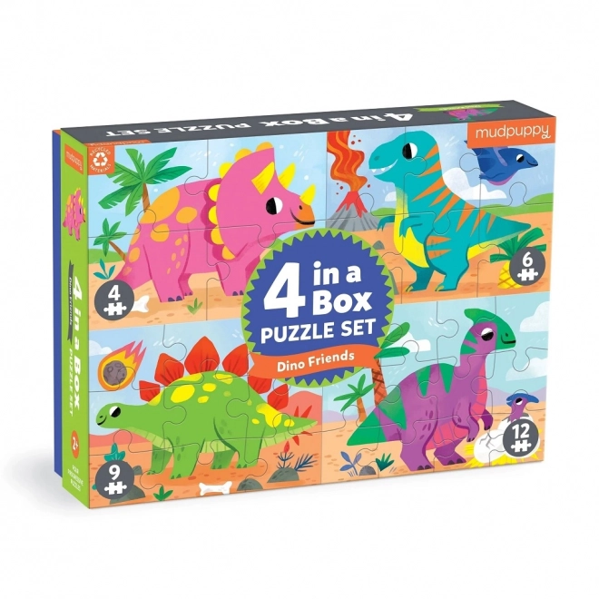 Puzzle dinozauri Mudpuppy set 4 în 1