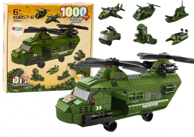 Set de construcție elicopter militar verde 1000 piese