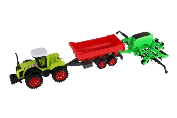 Tractor cu remorcă și porti din plastic 55cm cu mecanism in blister