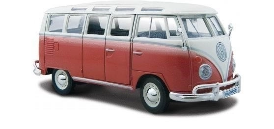 Model metalic Volkswagen Samba alb-roșu