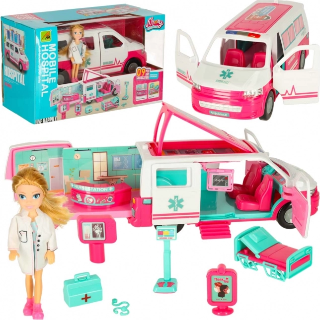 Ambulanță mobilă cu păpușă și accesorii