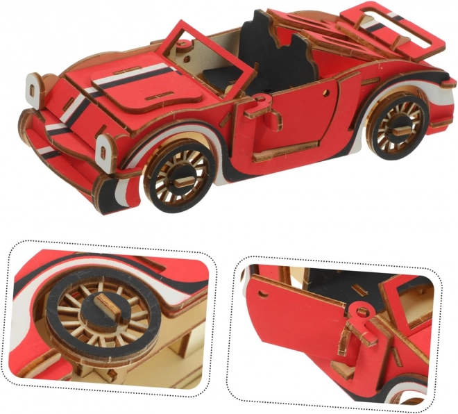 Puzzle 3D Cabriolet Roșu Din Lemn