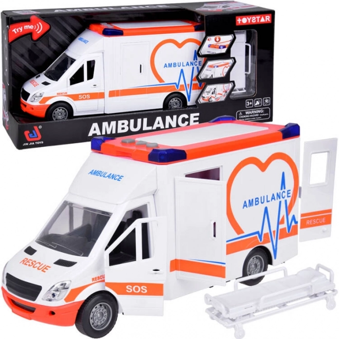 Ambulanță interactivă cu uși rabatabile și efecte luminoase și sonore