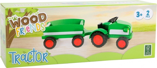 Tractor din lemn cu remorcă verde