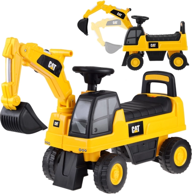 Vehicul cu pedale CAT excavator cu cupă mobilă, claxon și spațiu de depozitare