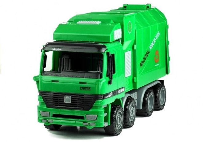 Camion de gunoi verde mare cu platformă deschisă și coș detașabil