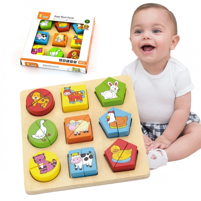 Puzzle educative din lemn Viga cu animale