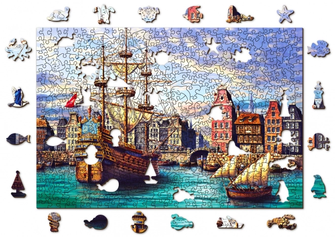 Puzzle din lemn nave vechi în port