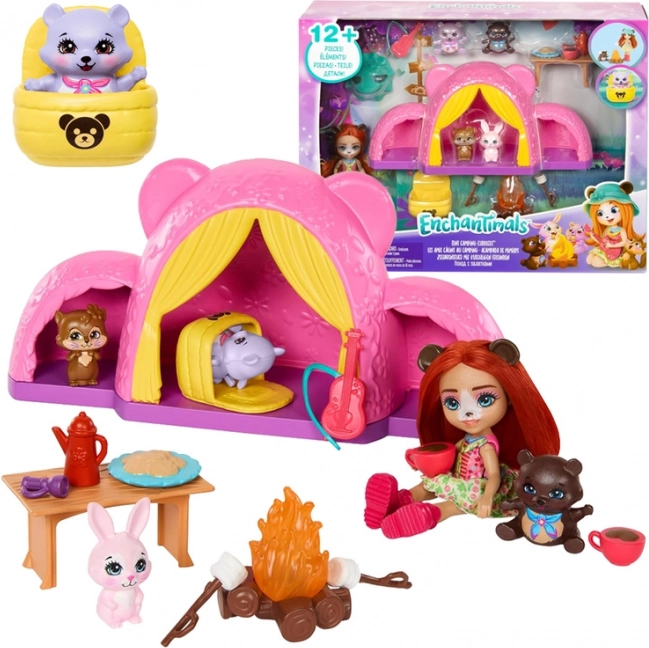 Enchantimals cort de camping cu păpușă și animăluțe