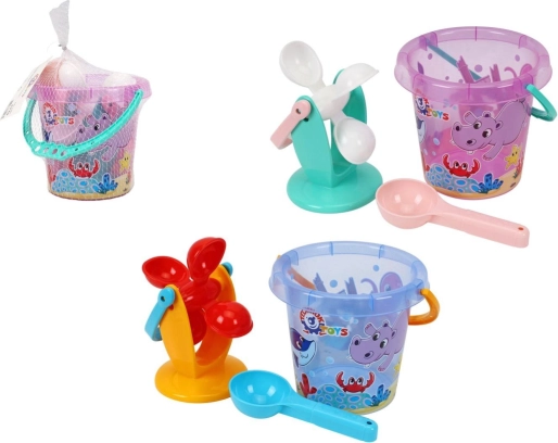 Set din plastic pentru nisip și apă cu găleată și moară în plasă 17 × 16 cm