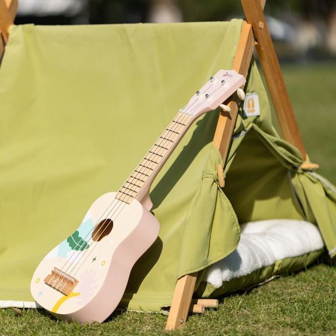 Ukulele din lemn roz pentru copii