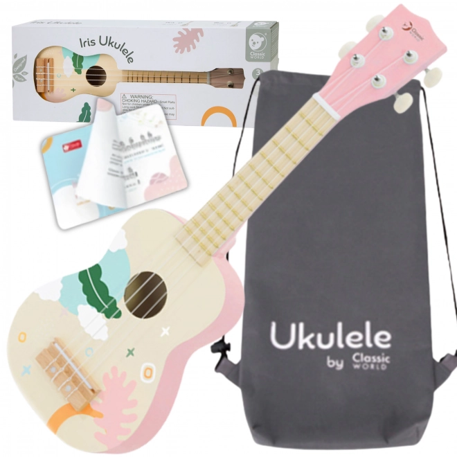 Ukulele din lemn roz pentru copii