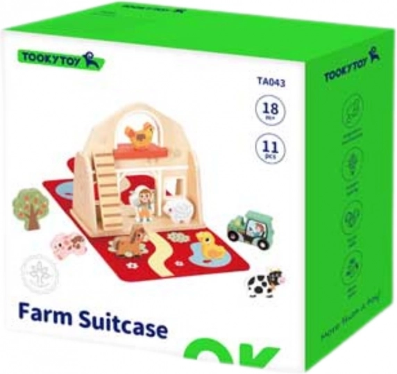 Tooky Toy Ferma din lemn pliabilă cu figurine de animale