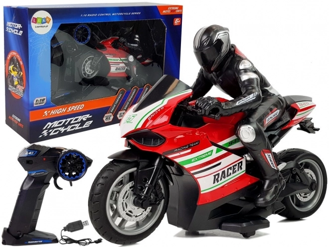 Motocicletă sport telecomandată 2.4G roșie cu rază de acțiune 35 m