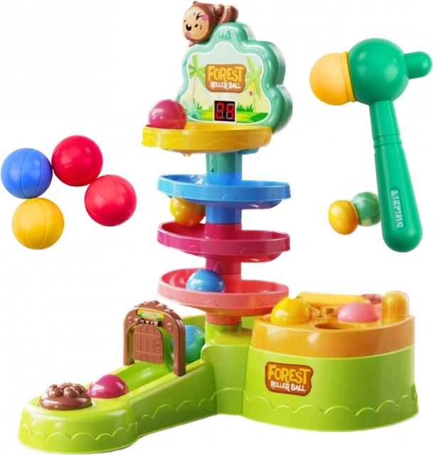 Pista cu bile Interactivă Tobogan Sensorial Catapultă cu Ciocănel