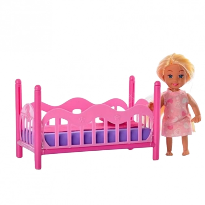 Set mini păpușă în pijama pat roz