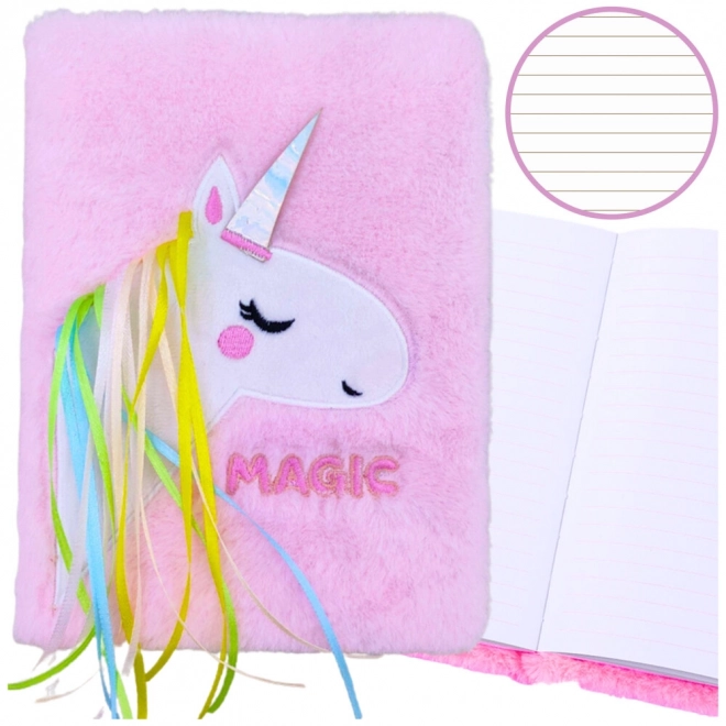 Caiet cu copertă plușată cu unicorn