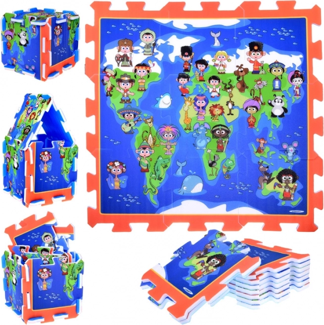 Puzzle din spumă și covoraș de joacă Copiii lumii 93 × 93 cm
