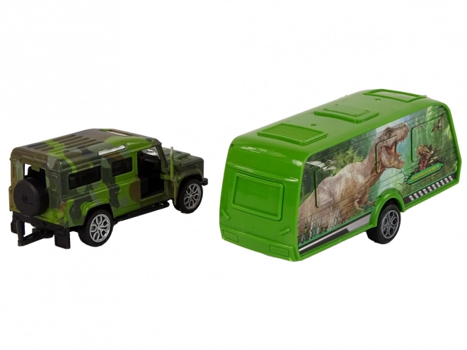 Set Jeep cu remorcă și dinozauri