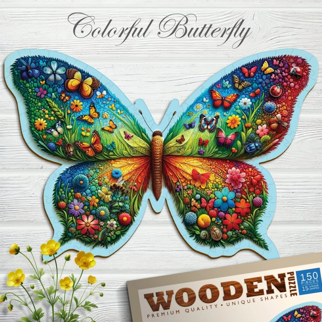 Puzzle de lemn Fluture colorat 150 piese