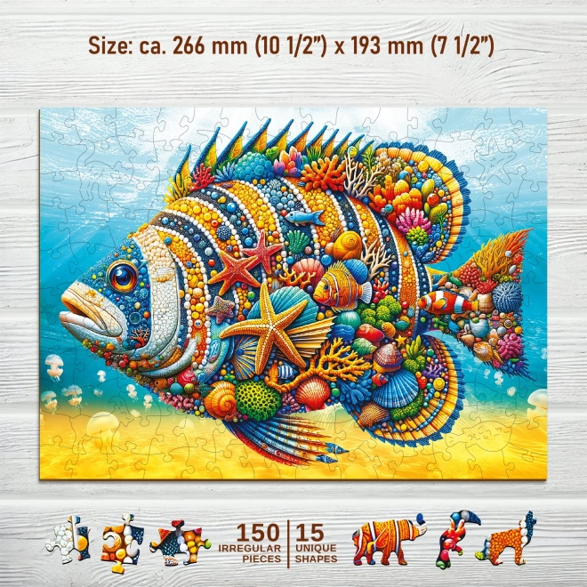 Puzzle din lemn pește la modă 150 piese
