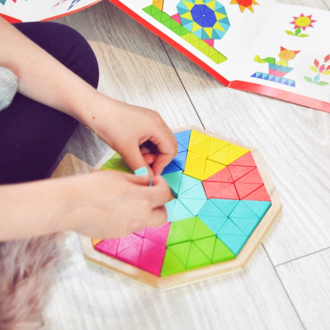 Puzzle octogonale din lemn mozaic educațional 73 piese